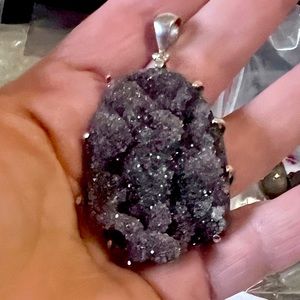 Sterling Silver Black Amethyst Druzy Pendant
